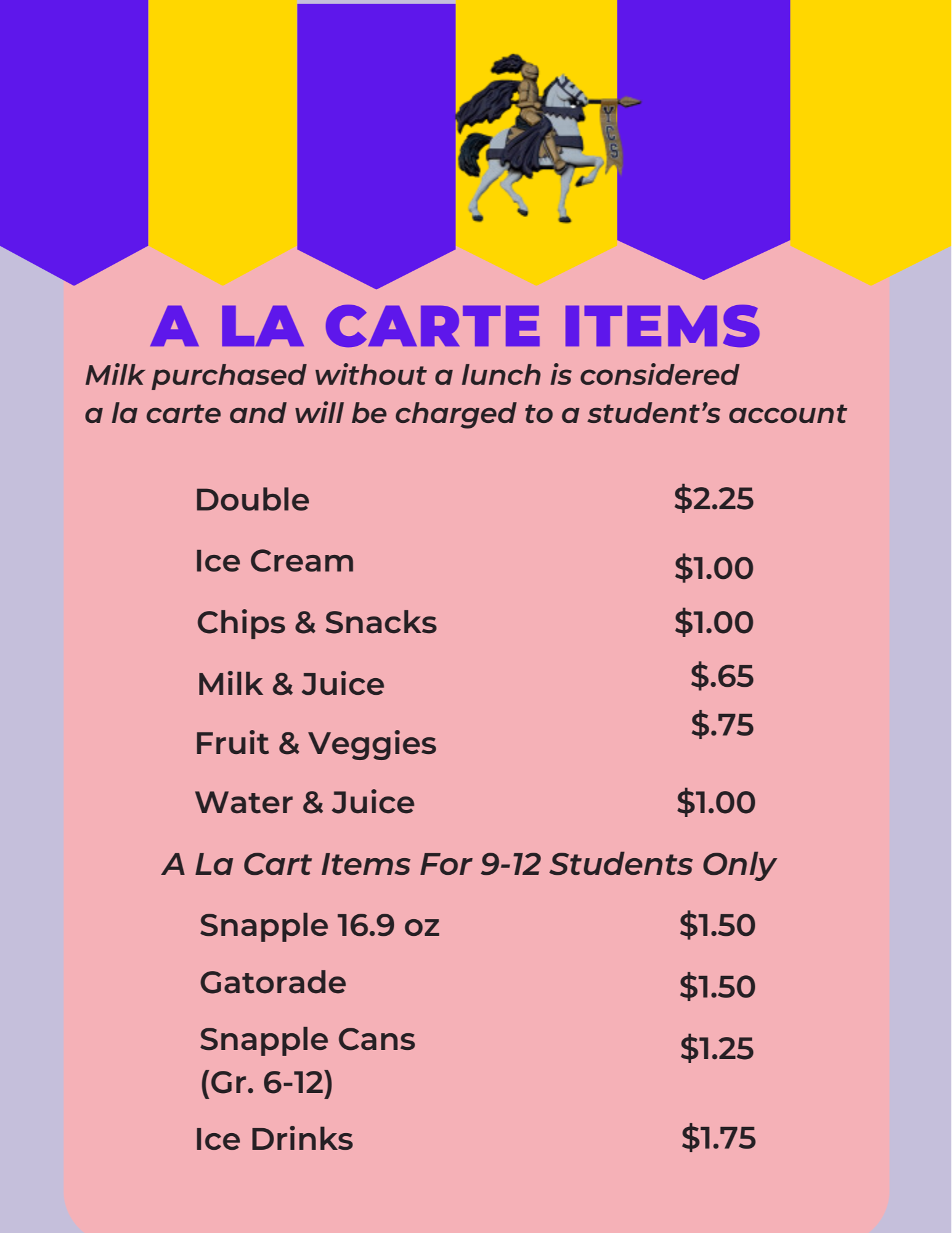 A la carte item pricing
