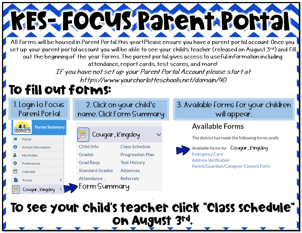 Please use Focus to complete back to school forms.