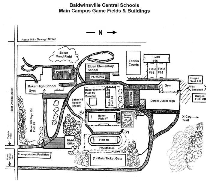 A map of the athletic fields on the district's main campus