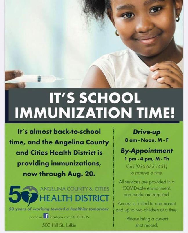 Information from ACCHD about Back to School Immunizations