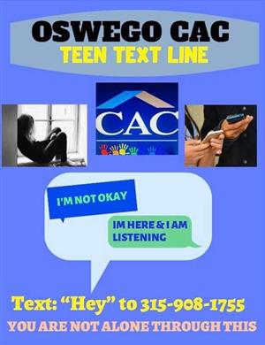 Oswego CAC Teen Text Line - Text "Hey" to 315-908-1755 