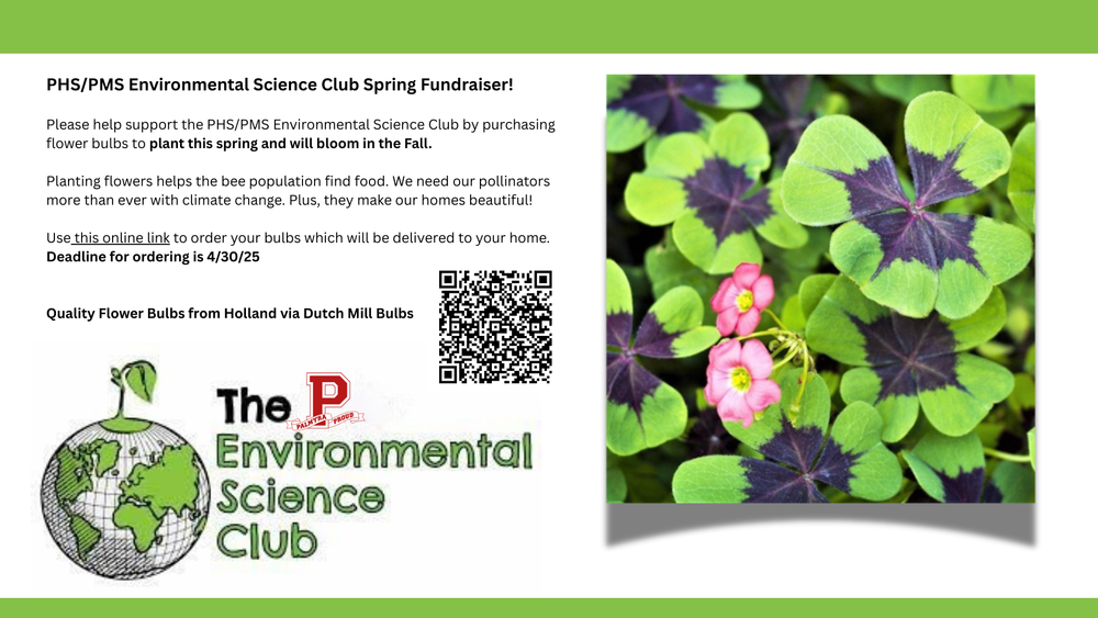 PHOTO of shamrocks with environmental science club logo & information about fundraiser repeated in the article