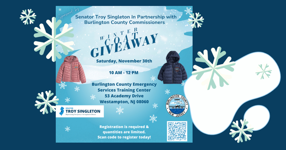flyer for coat giveaway with coats & snowflakes