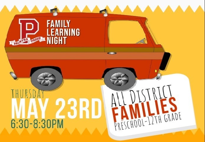 family engagement night short version: just the van...oster with an orange van and qr code on it for may 23rd
