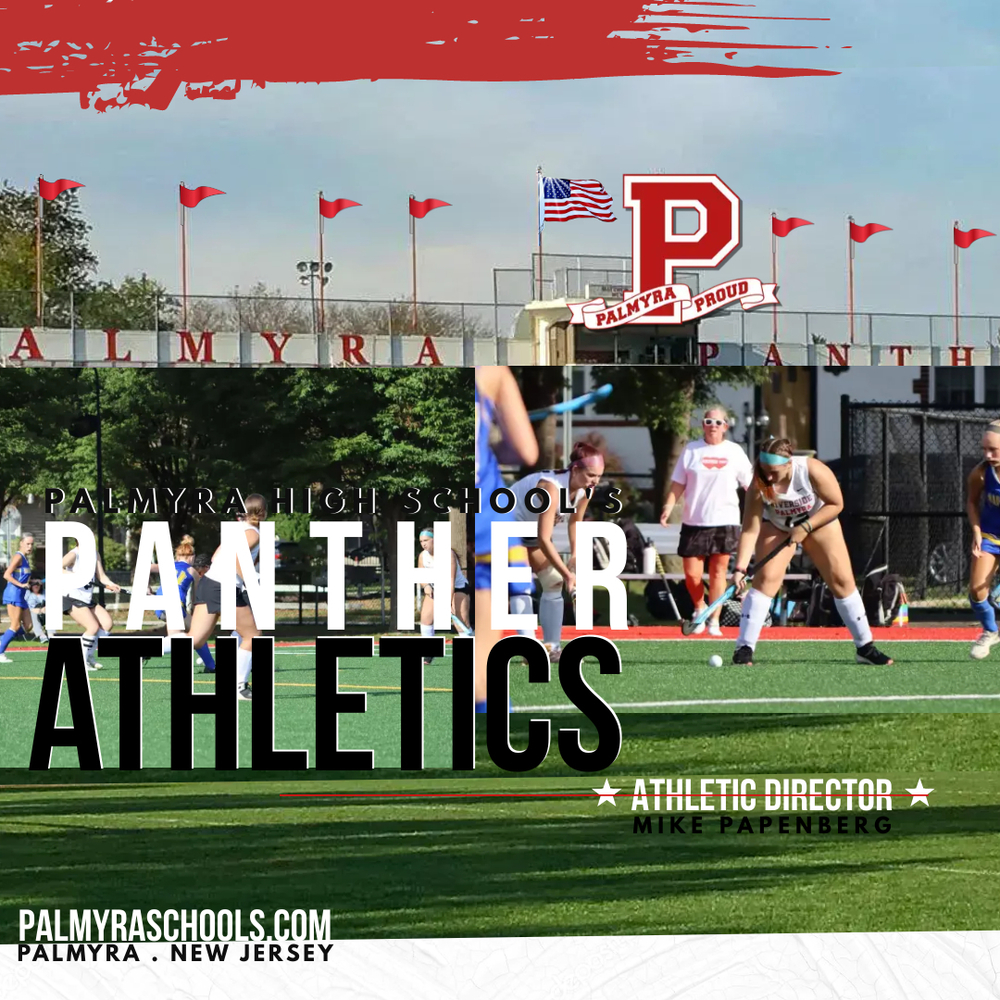 Athletics Update -stadium photo with flags feat field hockey team