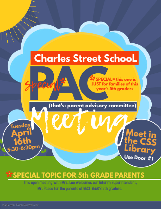 CSS pac meeting poster for 5th grade parents