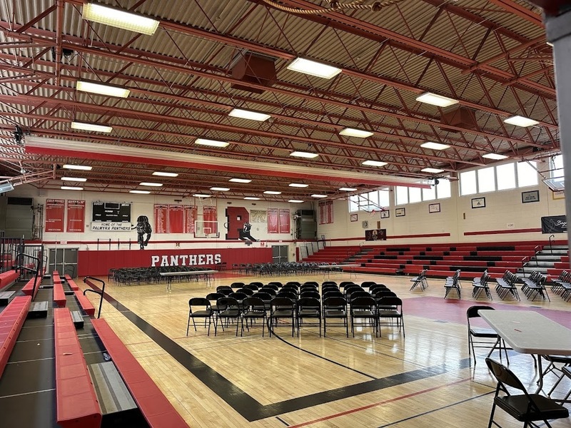 photo of the hs gym set up for indoor graduation basics