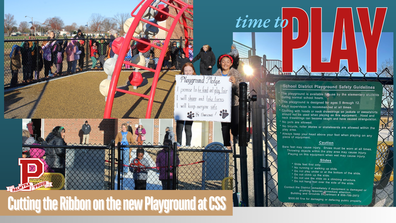 collage of photos of students on css playground for ribbon cutting