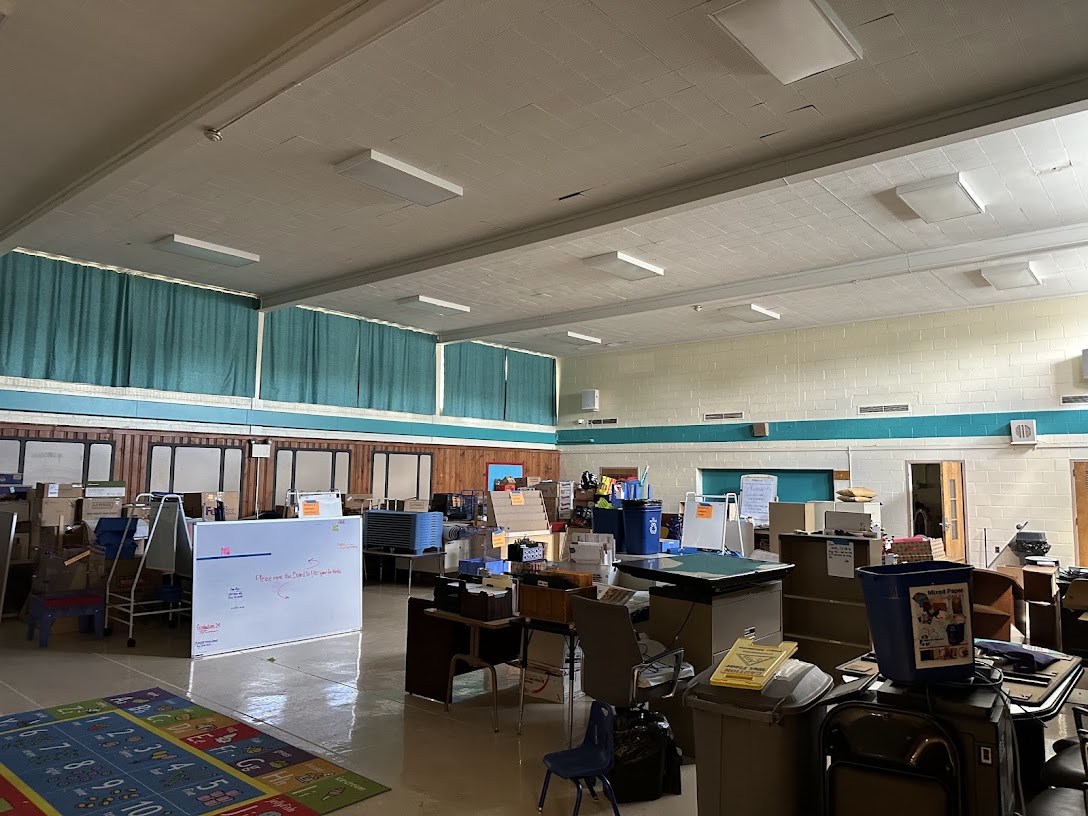 DAS gym filled with classroom furniture & office furniture
