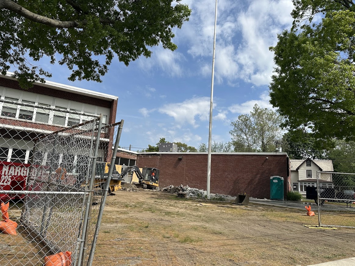demolition of front area on 5th street side of building