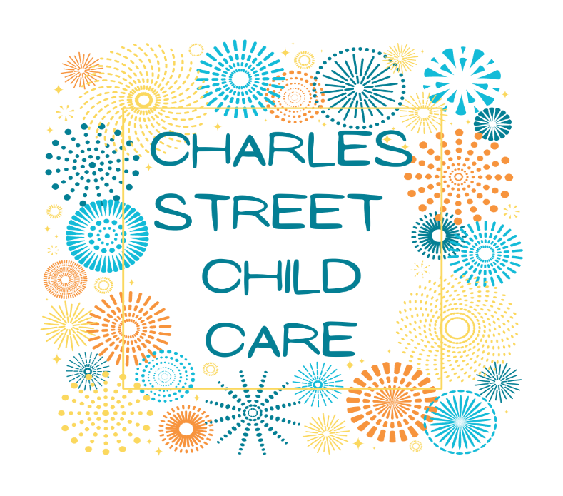 Charles Street Child Care with pinwheels of blue orange and yellow