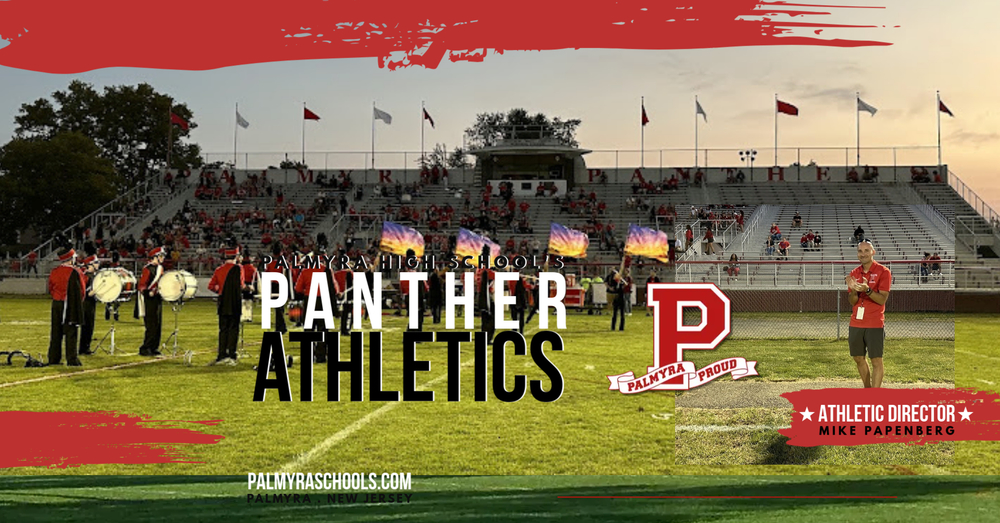 panther athletics update with stadium shot at sunset while marching band played on the field