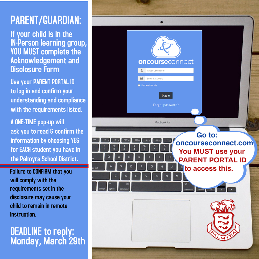 Laptop with Parent Acknowledgement information