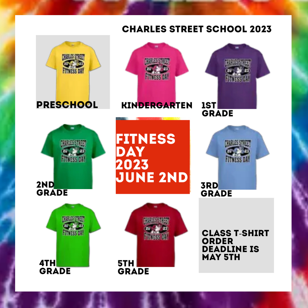 RAINBOW of tshirt colors for fitness day at CSS
