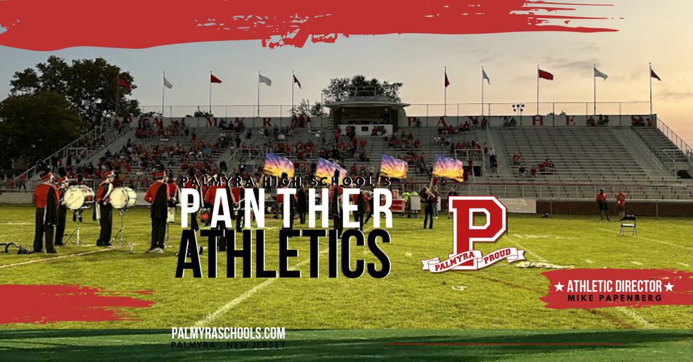 panther athletics update with stadium shot at sunset while marching band played on the field