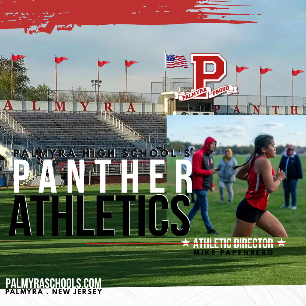 Athletics Update -stadium photo with flags and pic of CA cross country runner