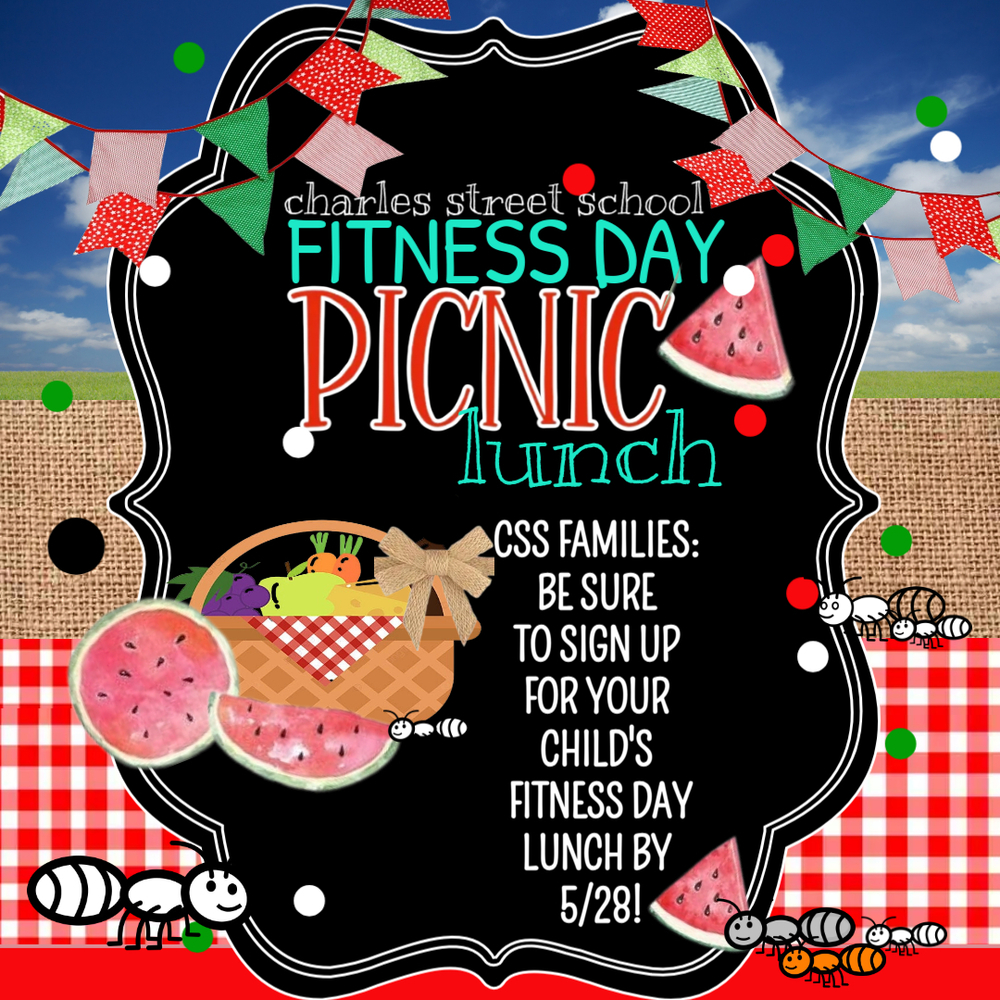 picnic basket with watermelon & ants for css fitness day picnic lunch flyer