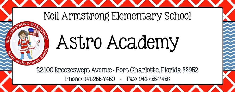 Astro Academy Heading that includes school address and phone numbers